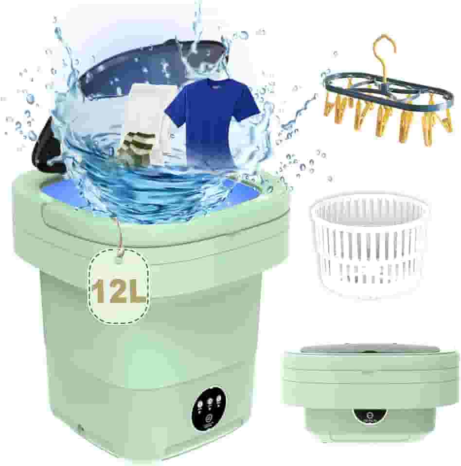 Máquina de lavar portátil, máquina de lavar pequena capacidade de 11L, mini lavadora e secadora dobrável com centrifugação para viagem, apartamento, meias, roupa íntima (verde)