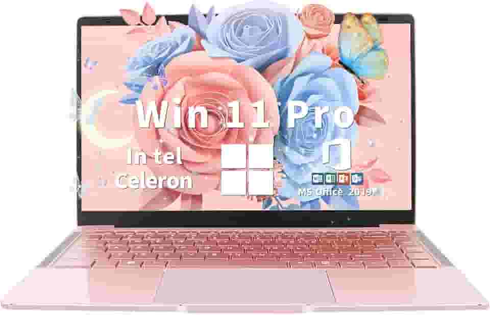 Svikou Laptop ouro rosa de 14 polegadas, Win 11 Pro (pré-instalado), processador Intel Quad-Core J4105, tela IPS FHD, 6 GB de RAM, SSD de 128 GB, notebook ultraleve para viagens, aulas online