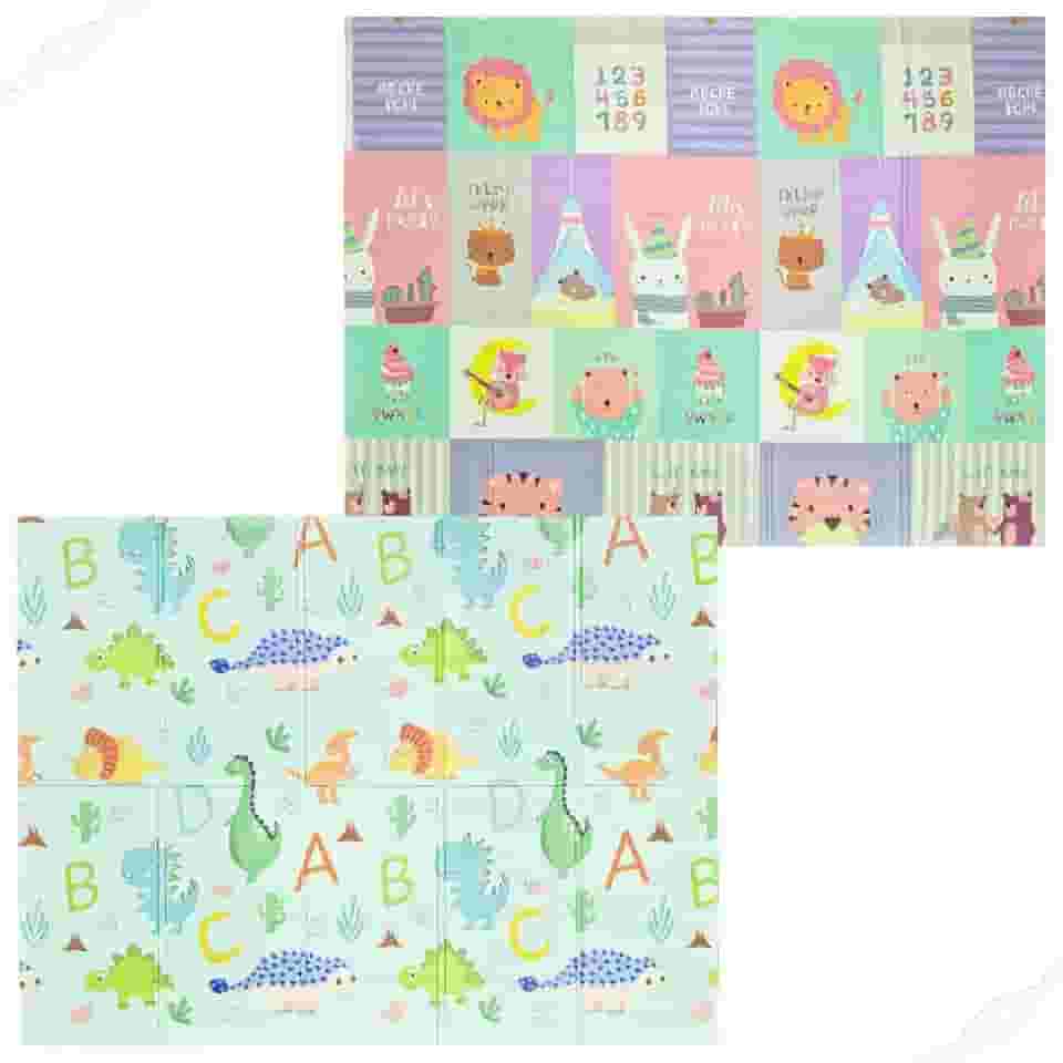 Tapete de Atividades Infantil Tatame Portátil dos Bebês e Crianças, Dupla Face, Dobrável, Macio, Gigante - Fácil de Guardar (BICHOS)