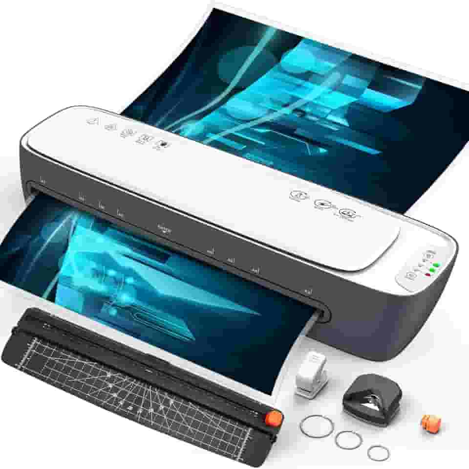 QFUN Plastificadora e Laminadora A3 Silenciosa para Casa, Escola e Pequenos Negócios, Emplastificadora Multifuncional com Corte, Canto Arredondado e Painel Touch, Branco, 127V