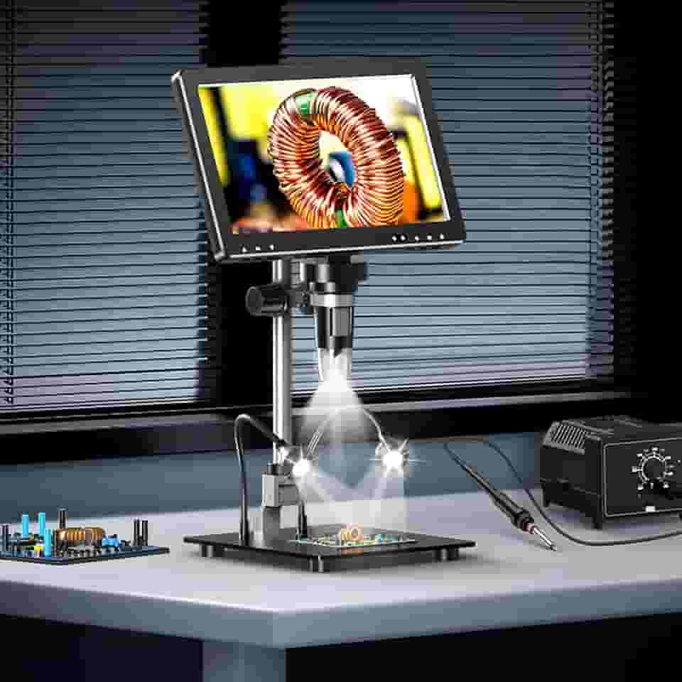 1080FHD Microscópio Digital,7'' Microscópio Portatil USB Zoom 1200x Profissional Técnico PC, com Luzes de LED Ajustáveis
