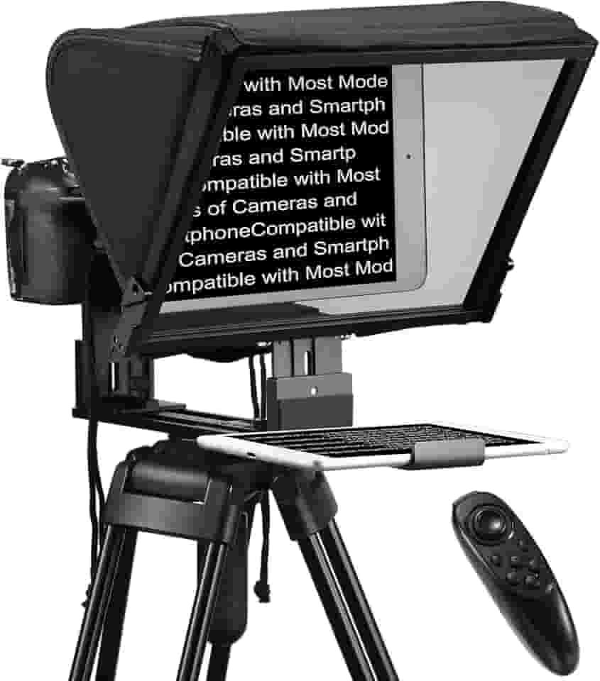 INMEI Teleprompter TX12P com controle remoto de aplicativo, teleprompter de metal de 14 polegadas, compatível com iPad, smartphone, câmera DSLR, dobrável com estojo de transporte, fácil de montar