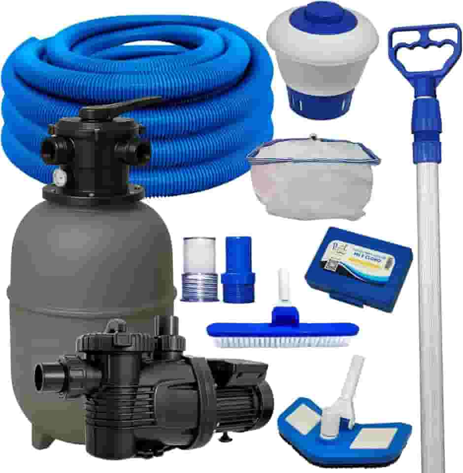 Kit Filtro de Areia GRE 200 para Piscina, Motobomba 1/4cv, Kit Limpeza e Manutenção