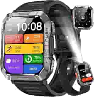 Relógio Inteligente,Smartwatch Militar,My Watch de Chamadas Bluetooth,Relógio de Fitness,Rastreador de Fitness e Rastreador de Atividades,IP68 à Prova D'água,Lanterna,Bateria de 900mAh,Preto