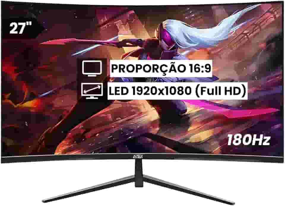 Monitor Curvo Gamer LCD 27' 180Hz 1ms 1920x1080 (Full HD) Conexão HDMI e DisplayPort