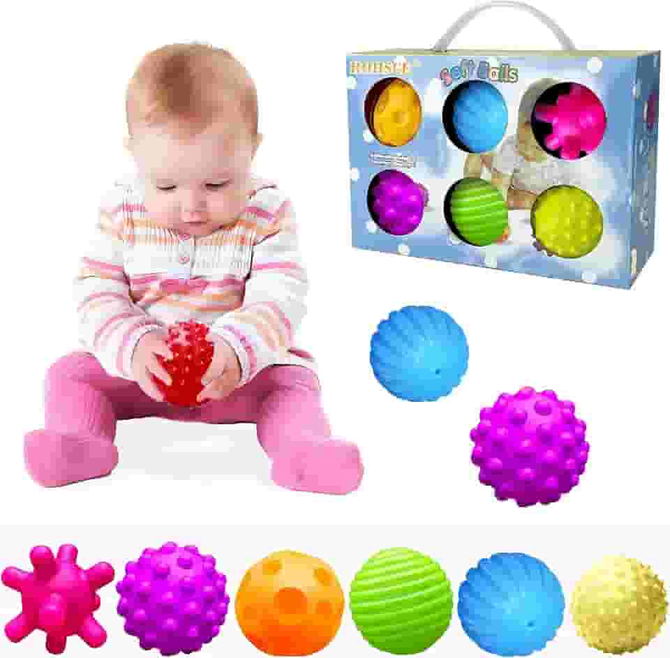 ROHSCE bolas sensoriais para bebês, brinquedos sensoriais para bebês de 6 a 12 meses para crianças de 1 a 3 anos, conjuntos de presentes de bolas macias com textura de cor brilhante, brinque