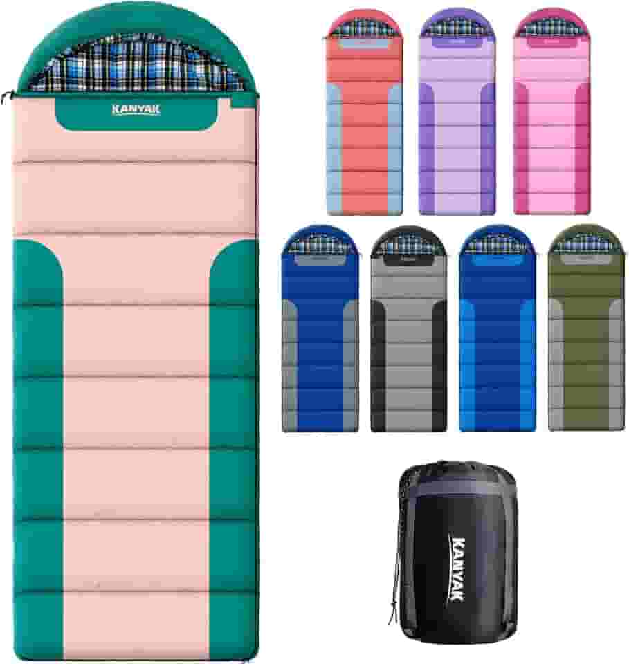 Saco de dormir com forro de flanela de algodão para adultos, adolescentes, crianças, clima frio e quente, 3 estações, equipamento essencial de acampamento compacto leve, caminhadas, atividades ao ar