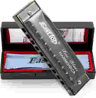 East top Gaita Deluxe Chave C, 10 Furos 20 Tons Boca Órgão Diatônico Blues Gaita para Adultos, Iniciantes, Profissionais e Estudantes, como um Presente (Cinza Prata)