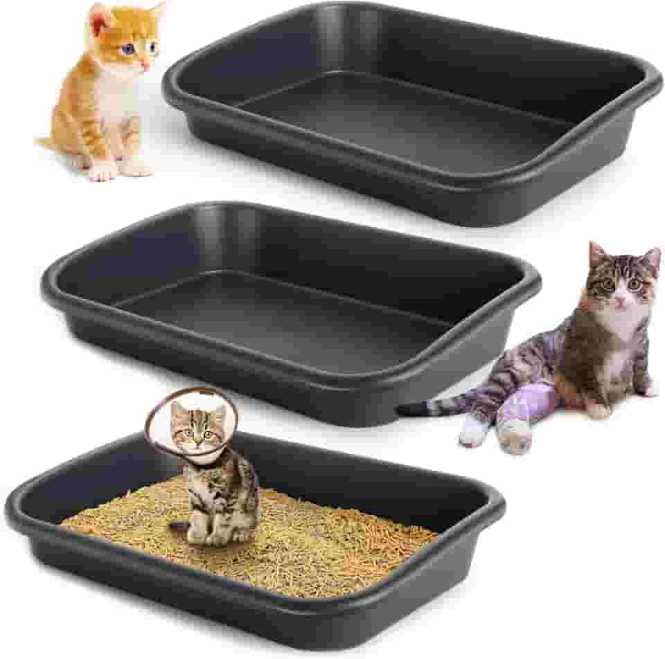 Caixa de areia grande para gatos com 3 peças, caixa de areia para gatos idosos com entrada baixa, caixa de areia aberta para animais de estimação, bandeja para gatos grandes e mais velhos, gatinhos