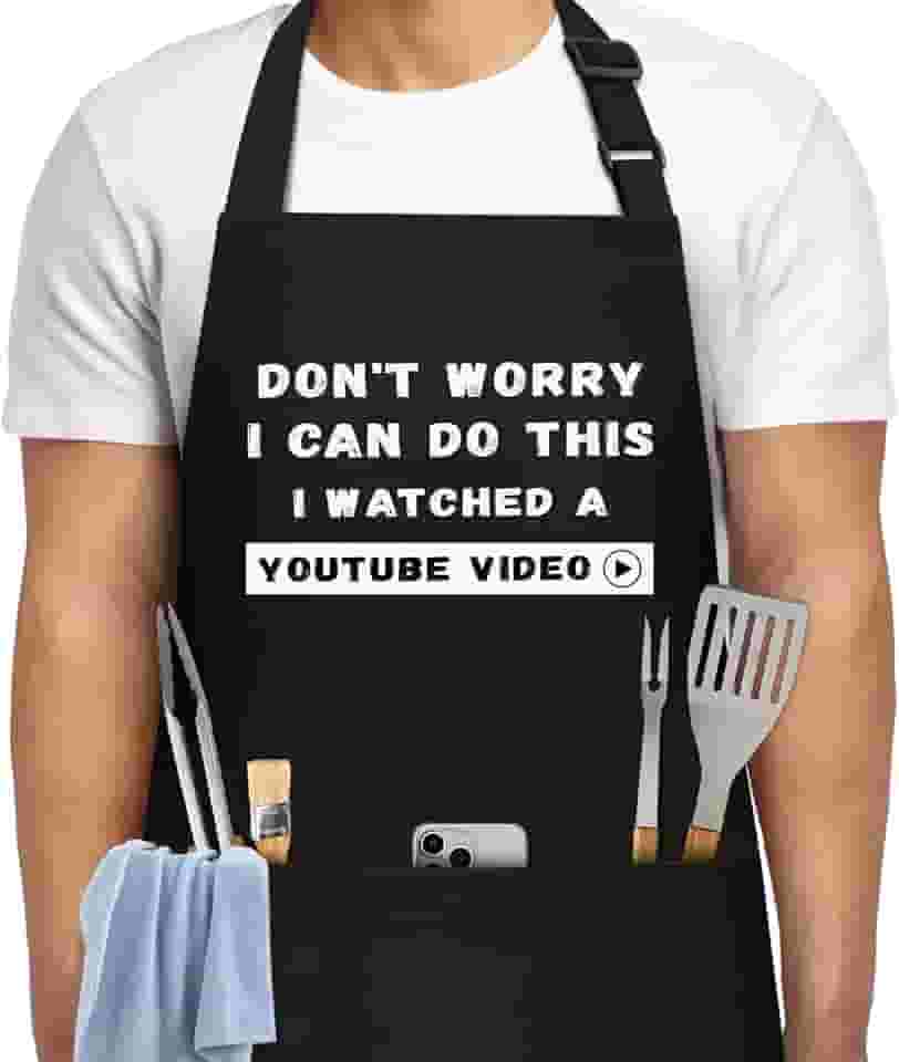 NLUS Aventais engraçados para homens, aventais masculinos engraçados para cozinheiro chef, grelhar, churrasco com 3 bolsos, presentes para Natal, Dia dos Pais, aniversário, Não se preocupe, 27.2in *