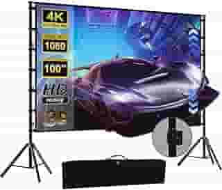 Tela de Projeção Portátil 100 Polegadas, 16:9, 68-210cm Ajustável, 160° Ângulo de Visão, Dupla Face