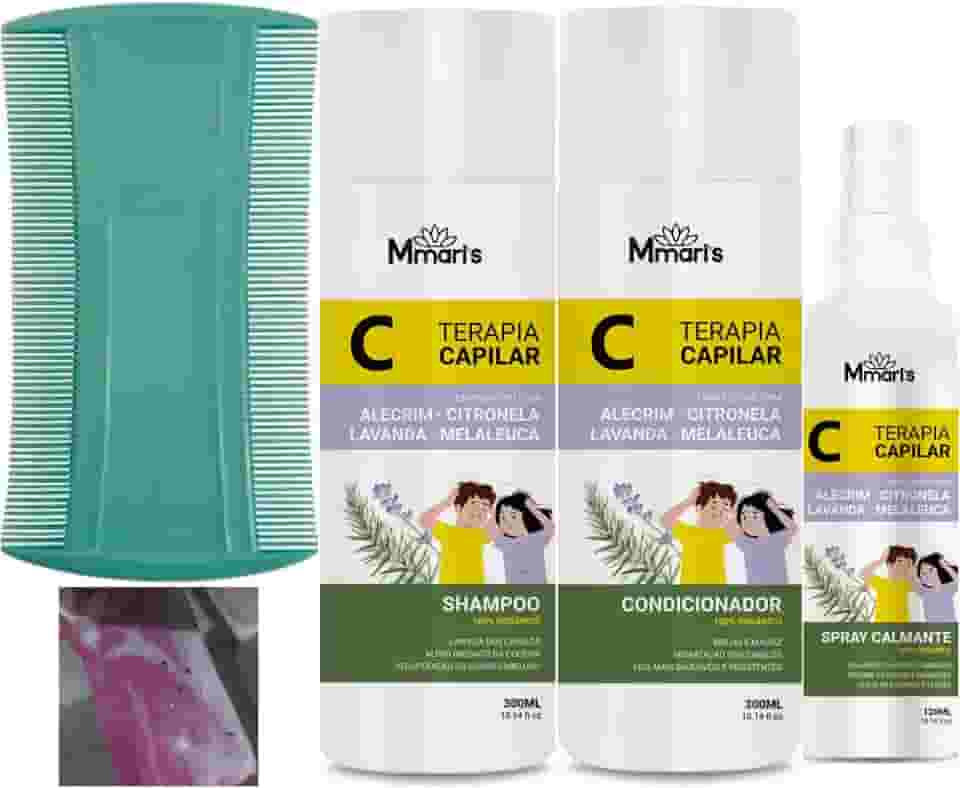 Kit Pente Fino Shampoo Piolho Combate Piolhos e Lêndeas Condicionador Spray Creme De Pentear Sem Enxague M Mari's