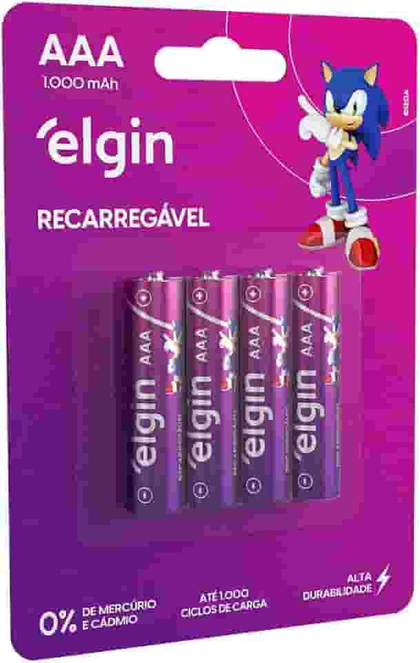 Pilha recarregável AAA 1000mAh Elgin com 4 unidades Palito