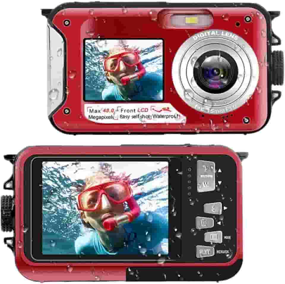 Câmera subaquática 4K de 3 m, à prova d'água, selfie de tela dupla com foco automático de 48 MP para mergulho com snorkel, câmera digital compacta flutuante e fotografar bateria de 1250 mAh