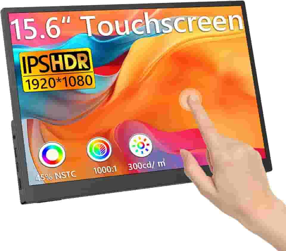 Viyivwine Monitor Portátil Com Tela Sensível Ao Toque, 15,6'', 1080P, 10 Pontos, Fhd Ips Hdr, Tela De Viagem 100% Srgb, 1000:1, Com Suporte Ajustável De 45° E Dois Alto-Falantes, Segundo Monitor Ext