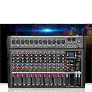 VEDO Mesa de som 12 canal, Small Stage Bluetooth USB MP3, entrada 48V Phantom Power DJ Karaoke Mobile Live High Power Mixer Professional 12 Channel Studio Audio Mixer 110V/220V 12 canais