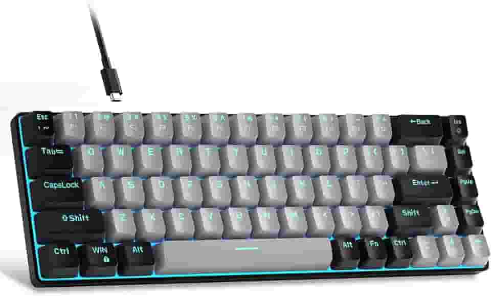 MageGee Teclado portátil 60% mecânico para jogos, MK-Box LED retroiluminado compacto de 68 teclas, mini teclado de escritório com fio com interruptor azul para Windows, laptop, PC, Mac - cinza/preto