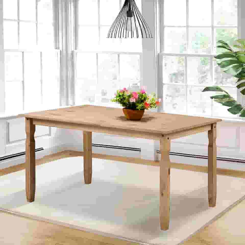 Mesa de Jantar de Madeira Marrom Antique - 75,5 Alt X 150 Larg X 75 Prof - Móveis para Sala e Cozinha, Design Campo-Chic - Acabamento em Cera, Madeira Pinus Elliottis - PENSE DENTRO DA CAIXA