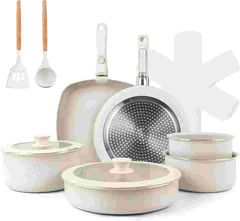 Jogo de Panelas 18 Peças, Conjunto de panelas antiaderentes Punho destacável, Conjuntos de panelas de cozinha de indução antiaderente com alça removível