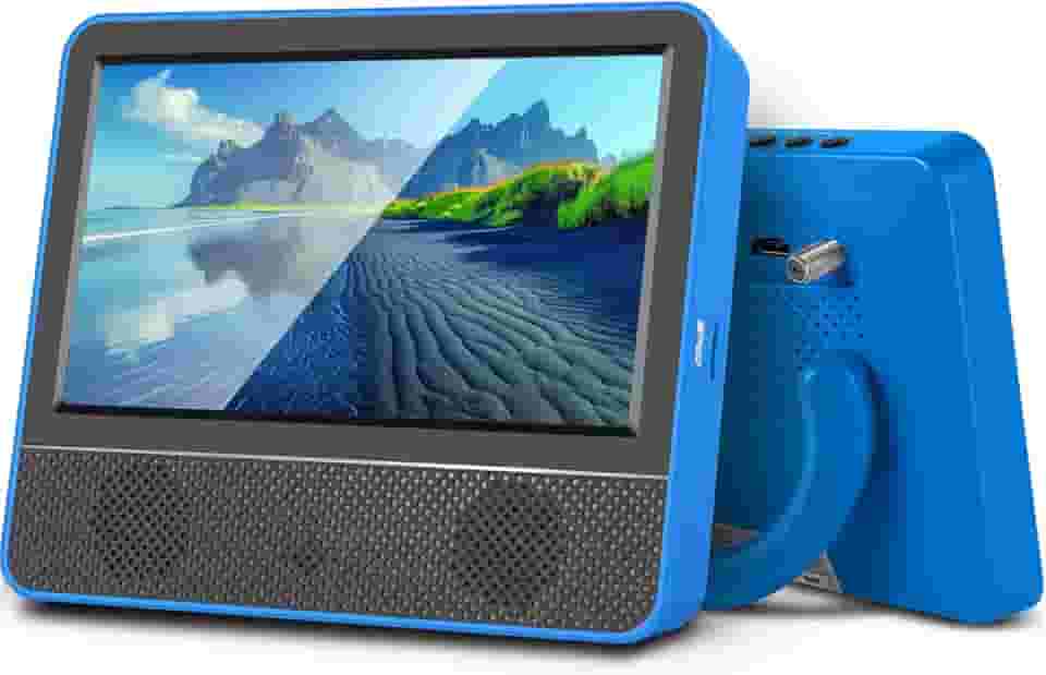Jexiop Mini TV portátil de 7 polegadas e tela IPS 1080P sintonizador digital ATSC de saída de fones de ouvido USB/TF porta HDMI, DC-12V para acampamento e cozinha (azul)