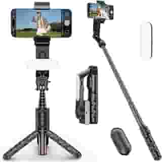 KOSCHEAL Estabilizador Celular, Gimbal para Celular 1 Eixo com Luz de Preenchimento e Controle Remoto, Rotação 360° para Android e iPhone, Ideal para YouTube, TikTok e Vlogs