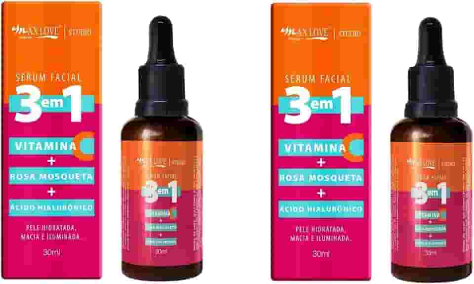 ZKMAGIC Kit 2 Unidades - Serum Facial 3 Em 1 Vitamina + C Rosa Mosqueta + Ácido Hialurônico - Pele Hidratada Macia E Iluminada 30Ml Max Love.