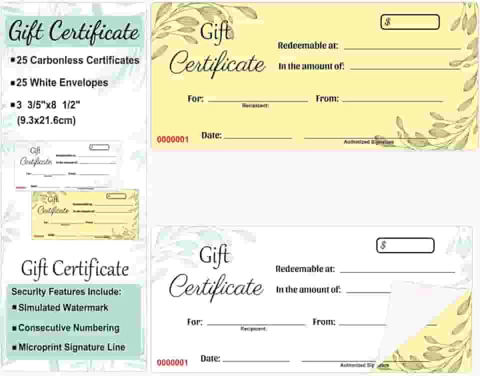 Remerabel Livro de vales de presente com stub Livro de duas partes de vouchers de presente, vales de presente, certificados de numeração consecutiva, papel disponível, etiqueta sem carbono, 25 por