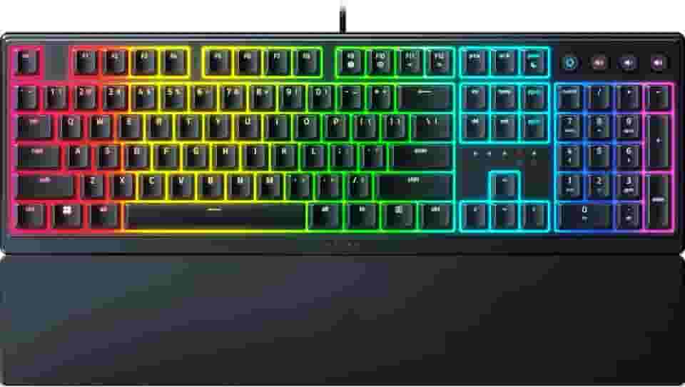 Razer Teclado para jogos Ornata V3: Teclas de perfil baixo - Interruptores de membrana mecânica - Teclas revestidas com UV - Teclas de mídia retroiluminadas - Iluminação RGB de 10 zonas - Resistente a