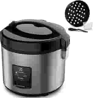 Panela Elétrica Electrolux vapor arroz capacidade 3,5L 10 xícaras 2 em 1 timer panela removivel antiaderente tampa ERC20 inox 127v por Rita Lobo