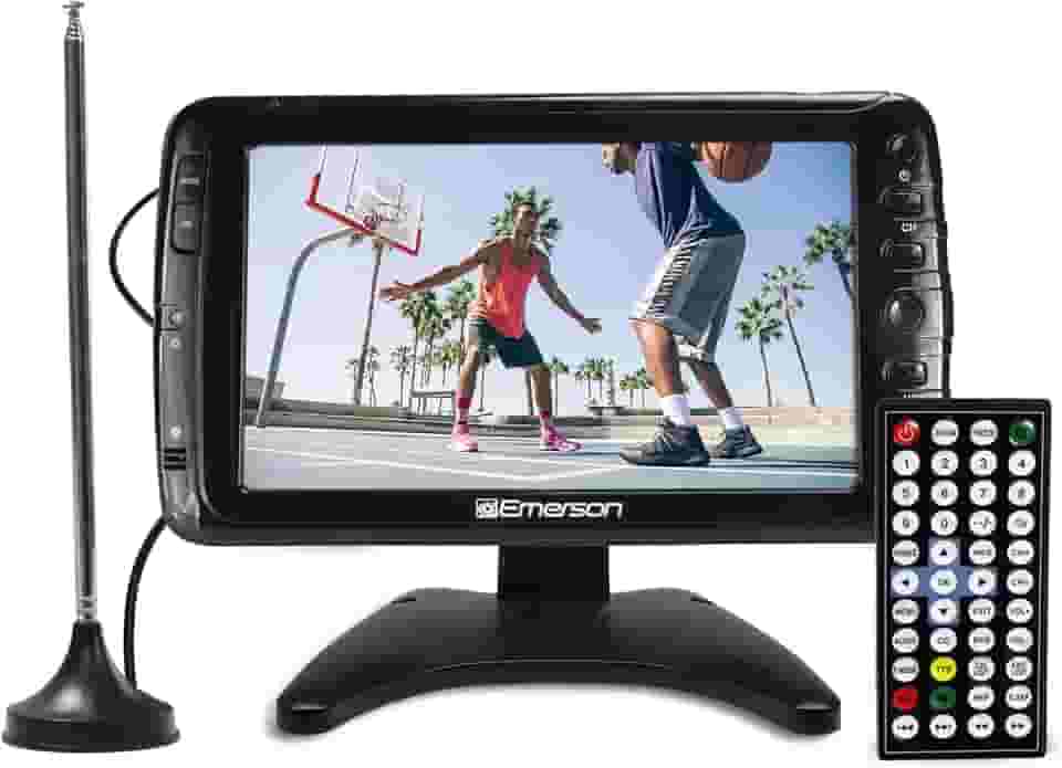 Emerson ET-7000 TV digital portátil portátil de 7 polegadas com bateria recarregável integrada, tela HD, reprodução multimídia, suporte para cartão USB/SD e adaptador AC/DC | TV compacta para casa ou