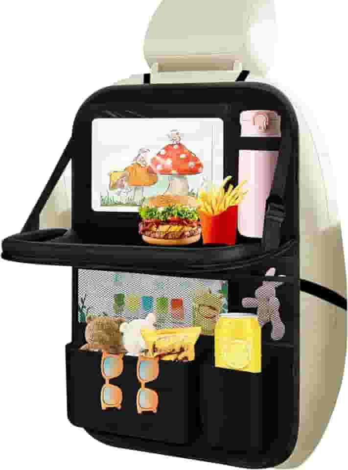 Organizador de banco traseiro de carro, organizador de armazenamento de carro com bandeja de mesa dobrável, bolsos de armazenamento de assento de carro com suporte para tablet, tapetes à prova d'água