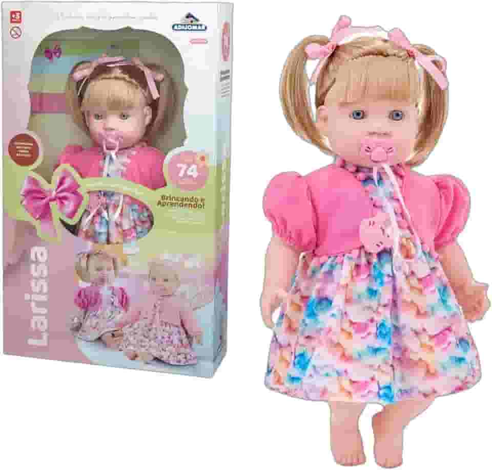 Boneca Larissa Fala 74 Frases 50cm Chupeta Brinquedo Menina