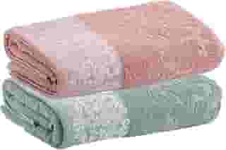 Kit Jogo Toalhas Banho, 2 Peças, Medalhão, Corttex, Algodão, Jacquard, Alta Absorção, 450g/m² - Altihaus (Verde/Rosa)