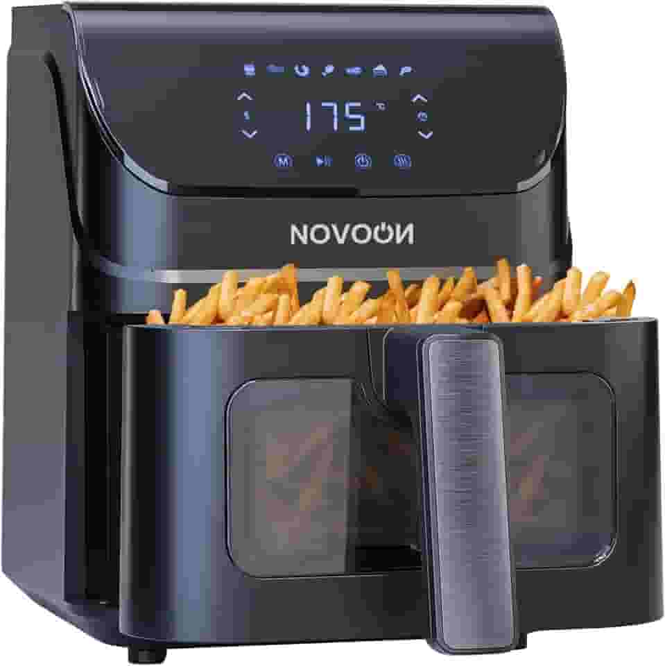 Fritadeira Elétrica Digital Novoon 4,5L 1400W 3 em 1 - Frita sem Óleo, Assa e Reaquece. Air Fryer 4,5 Litros Silenciosa Prepara Batata Frita, Frango, Carne, Peixe, Pão de Queijo e Mais 110v