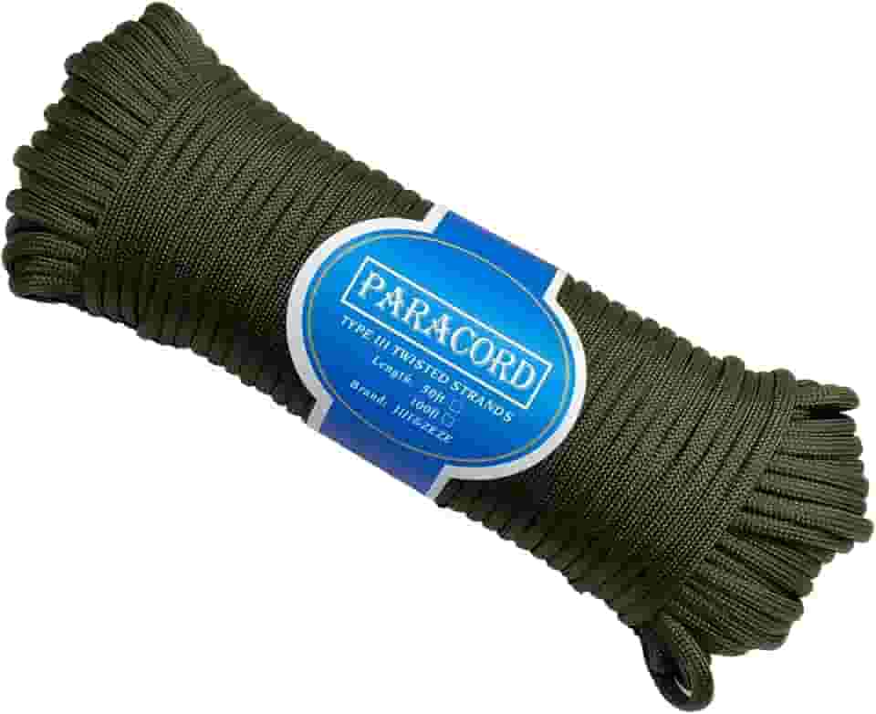 Corda de paraquedas 294,8 kg 9 fios | Paracord 550 100 pés genuíno tipo III corda corda de nylon Mil Spec 100% nylon (verde, 30,5 m)