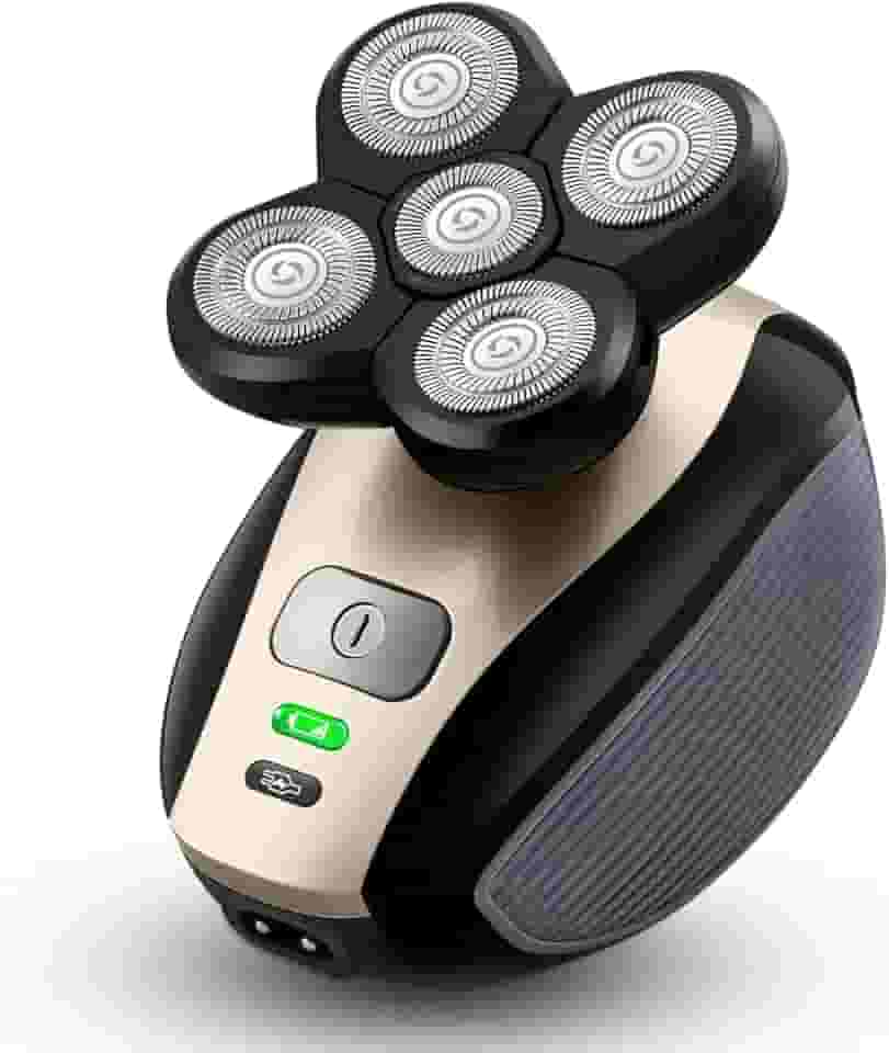 Telfun Barbeador elétrico 5 em 1 para homens, barbeadores rotativos recarregáveis molhados e secos, kit de cuidados sem fio 5D flutuante 5 cabeças com barba, nariz, orelha, aparador