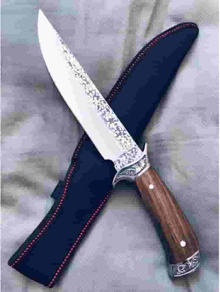 Faca de Caça Churrasco Full Tang, Modelo Luxo, com Bainha de Nylon, Preta (Grande)