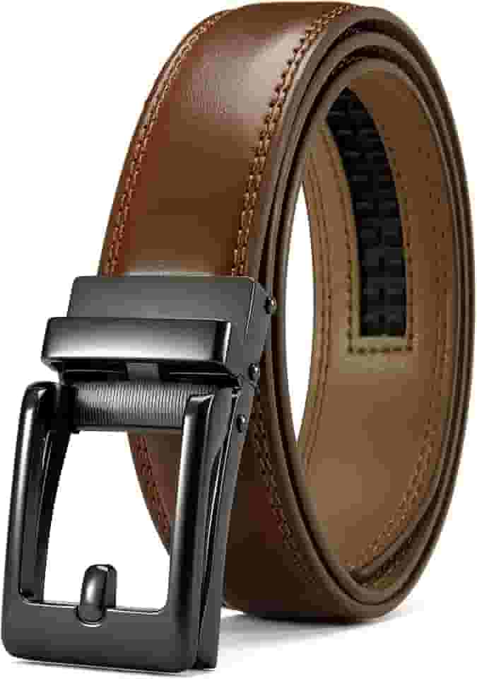 Cinto masculino de couro com catraca CHAOREN, pacote com 2 com fivela de clique 3,5 cm em caixa de presente, acabamento ajustável para ajuste