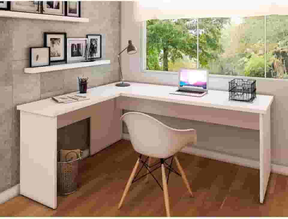 Mesa De Canto em L Para Escritório 140x150cm Tampo 30mm Branco