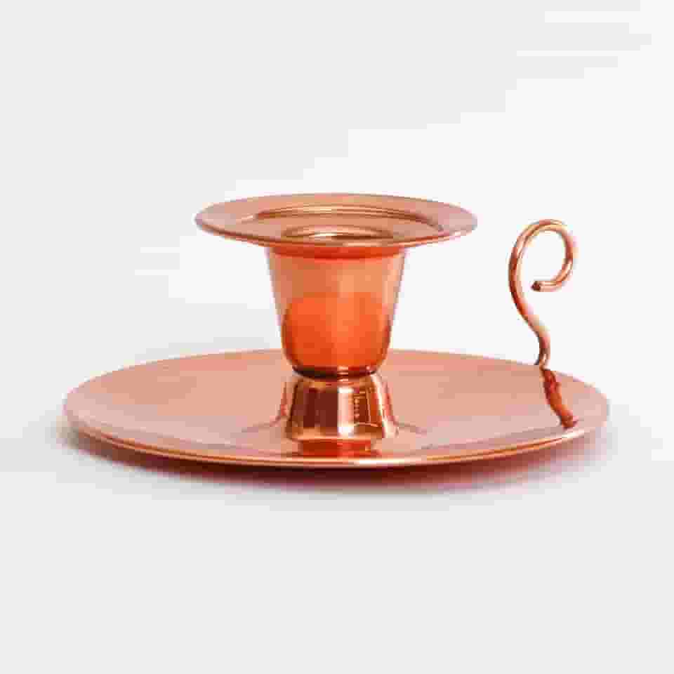 Castiçal de Cobre Puro Artesanal, 4 cm Altura, 9 cm Diâmetro