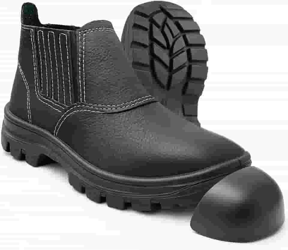 Botina de Segurança Bico de PVC Com CA Bota de Couro Relax Com Elástico Para Trabalho Tam.33-46