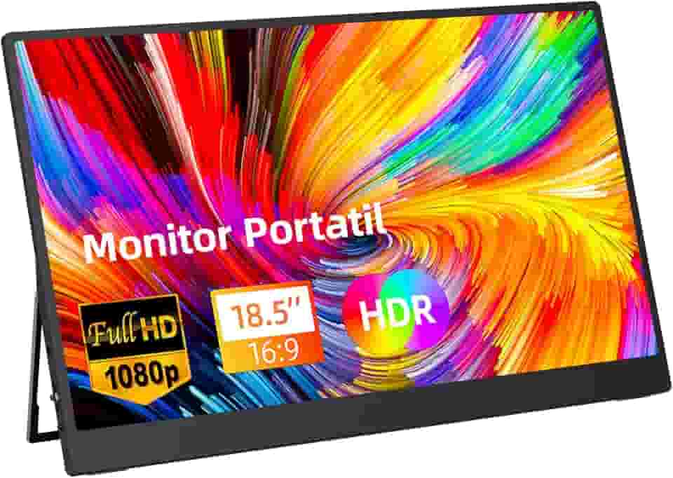 Monitor Portatil 18,5'', FHD 1080P Monitor Portátil Conectado Com USB C Dupla/HDMI, IPS Extensor De Tela para Notebook com VESA e Suporte de proteção, Plug and Play (18.5)