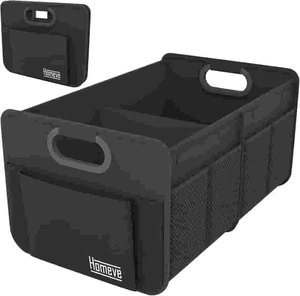 Homeve Organizador de porta-malas para carro, alças reforçadas, organizadores de carro dobráveis com vários compartimentos, dobrável e impermeável, poliéster Oxford 600D (preto, 2 comparativos)