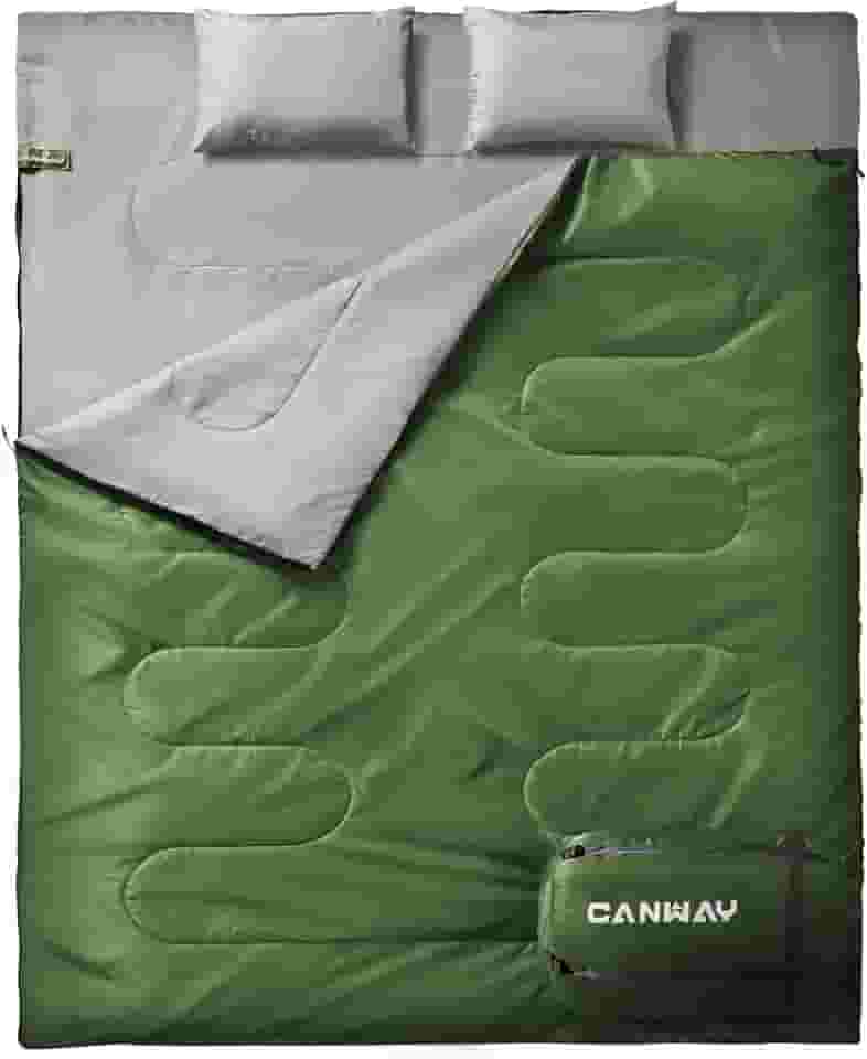 CANWAY Saco de dormir duplo, sacos de dormir para 2 pessoas para adultos, saco de dormir tamanho queen com 2 travesseiros para acampamento, mochila leve, impermeável, GG e 2GG