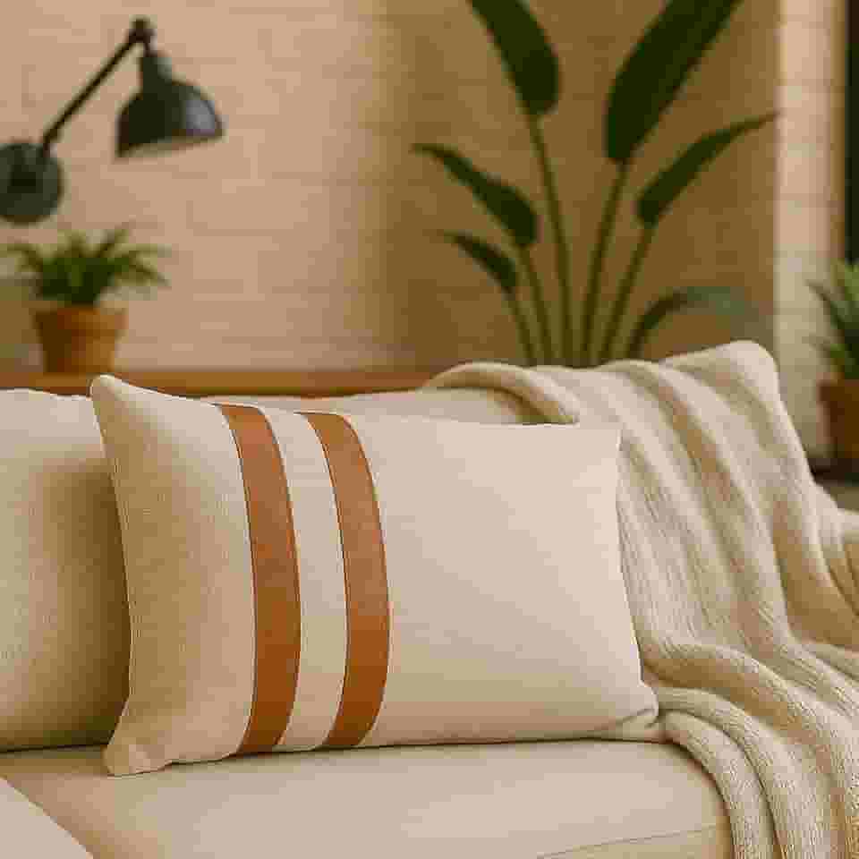 Almofada Retangular Moderna Decorativa Linho Couro 30x50cm C/enchimento