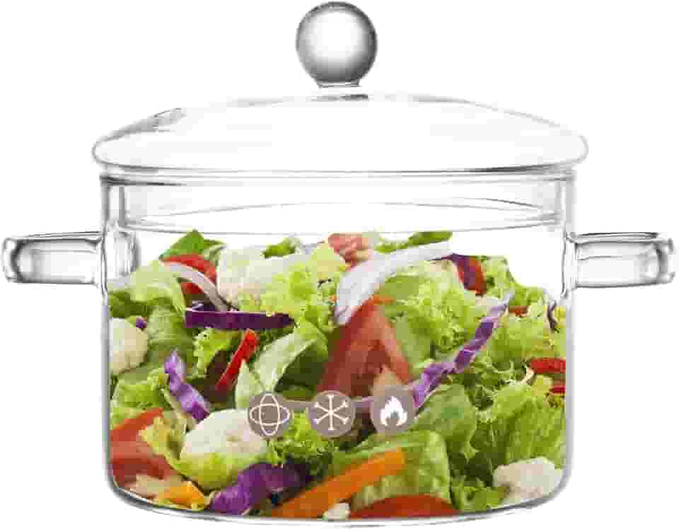 Panela de vidro com tampa, panela de fogão de borossilicato de 1500 ml com alça, panela de sopa transparente, panela antiaderente, panela de vidro resistente ao calor para ensopado de molho de sopa