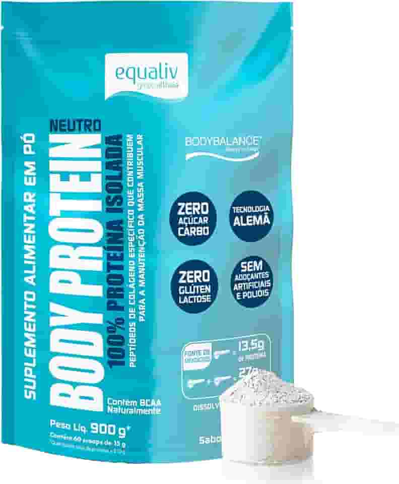 EQUALIV - Body Protein Neutro em Pó - Rico em Colágeno e Aminoácidos Essenciais para Desenvolvimento e Recuperação Muscular - Sem Glúten, Sem Lactose, Zero Açúcar - Sem Sabor, Pouch com 900g
