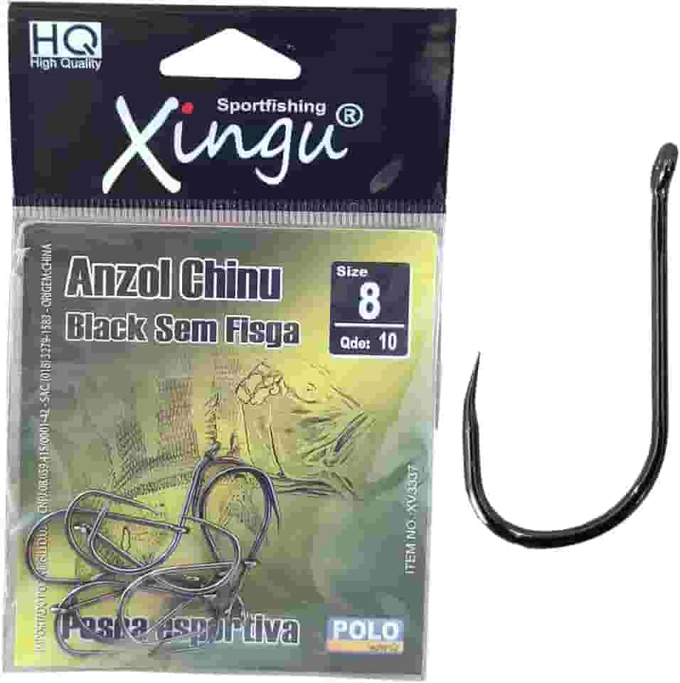 DoCarmo Anzol Chinu Black Sem Fisga N°8 Xingu - Kit com 10 Peças