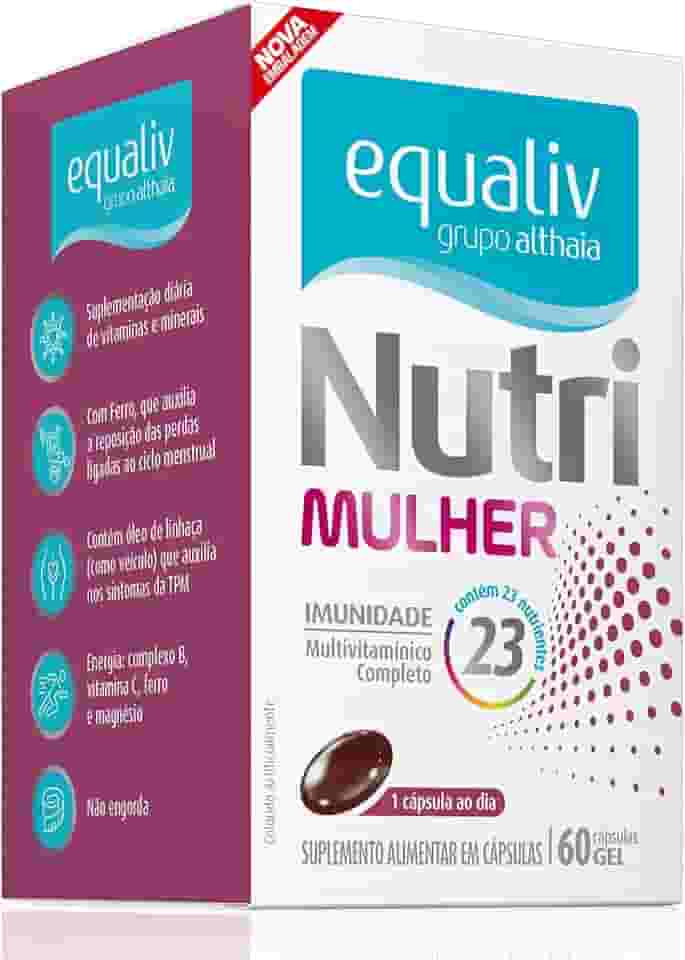 EQUALIV Nutri Mulher - Suplemento Alimentar em Cápsulas - Energia e Bem-estar - Multivitamínico Completo - Complexo B, Vitamina C, Ferro e Magnésio, 60 Cápsulas Gel