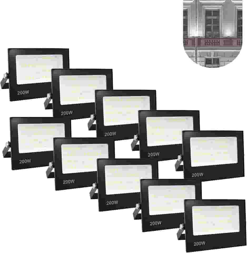 Kit 10 Refletor Led 200w Holofote Bivolt Prova Dágua Frio